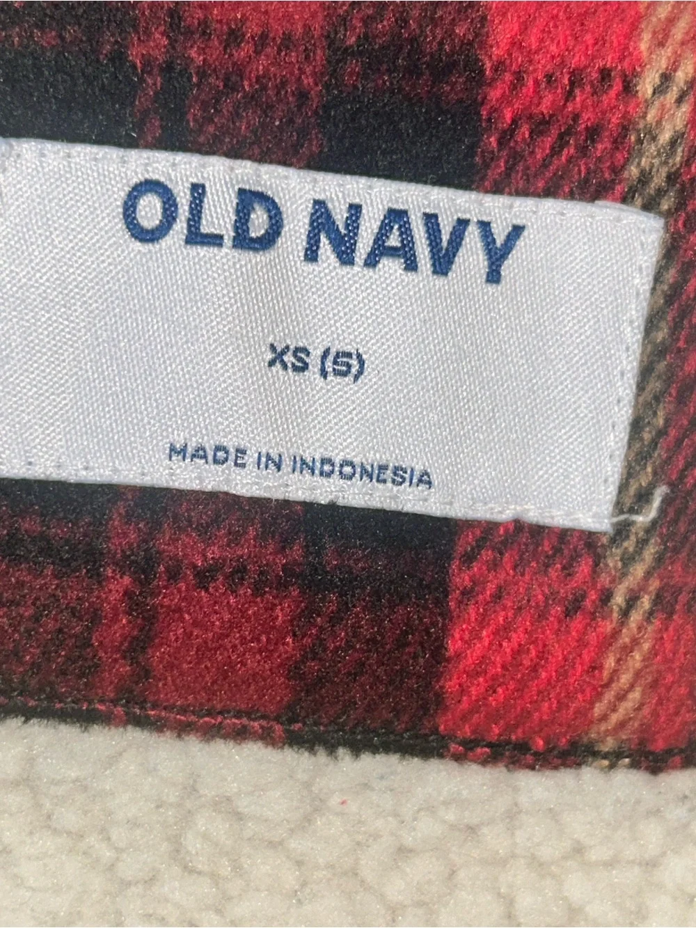Old Navy Red and Black Plaid Sherpa-Trim Flannel Jacket